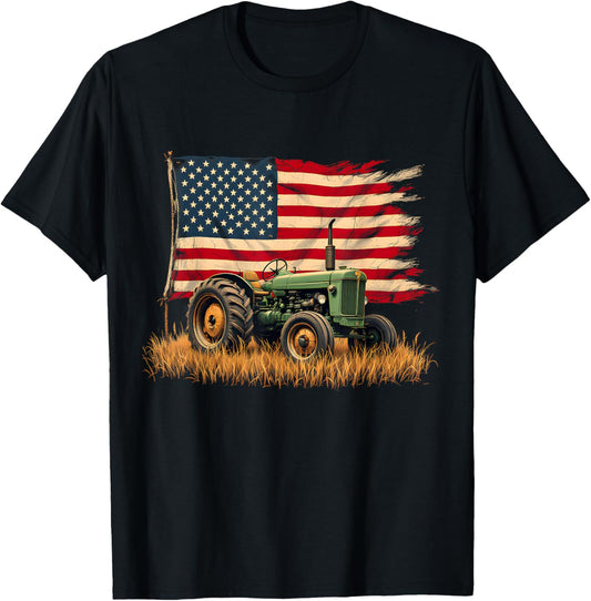 Tractor American Flag Patriotic Farming 4th of July T-Shirt