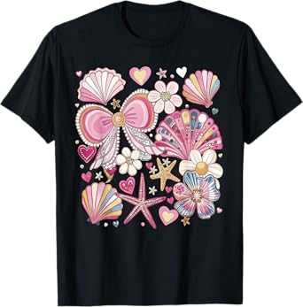 Seashell Starfish Coquette Bow Summer Vacation Hawaii Beach T-Shirt