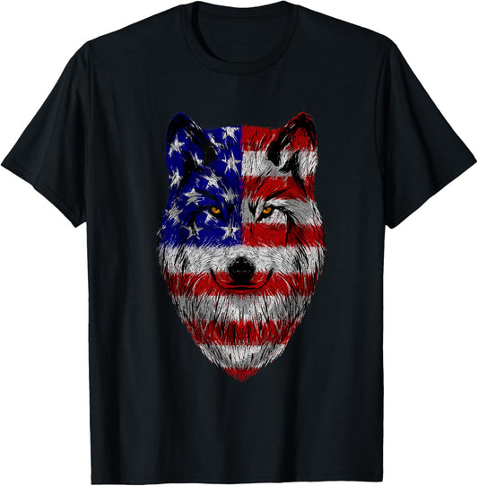 Patriotic Wolf - USA American Flag 4th of July Fourth T-Shirt