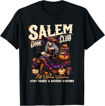 Salem Book Club Witches Welcome Books Black Cats T-Shirt