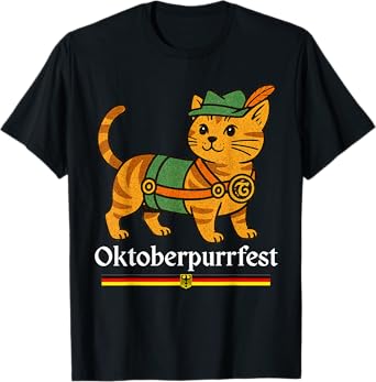 Octoberpurrfest Lederhosen Cat Bavarian Funny Oktoberfest T-Shirt