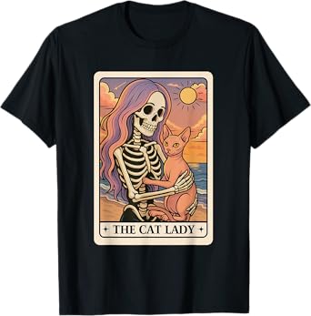 The Cat Lady Tarot Card Skeleton Holding Cat Tarot Card T-Shirt