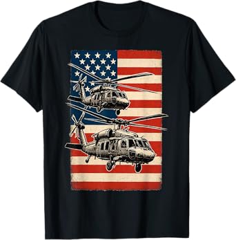 UH-60 Black Hawk Helicopter USA American Flag United States T-Shirt