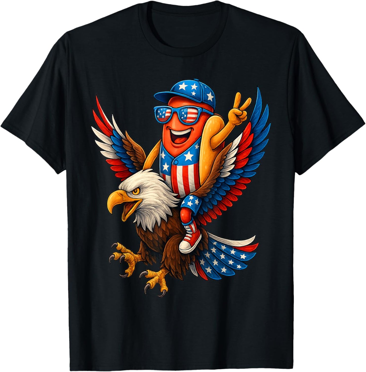 Patriotic Hot Dog Riding Eagle Funny 4th Of July Usa Flag T-shirt