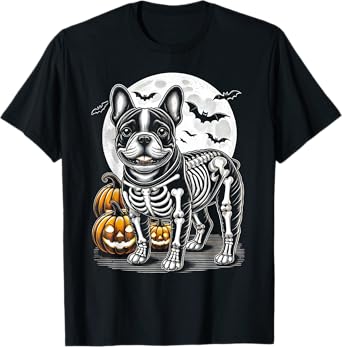Cute Halloween Skeleton French Bulldog Puppy Bones Costume T-Shirt