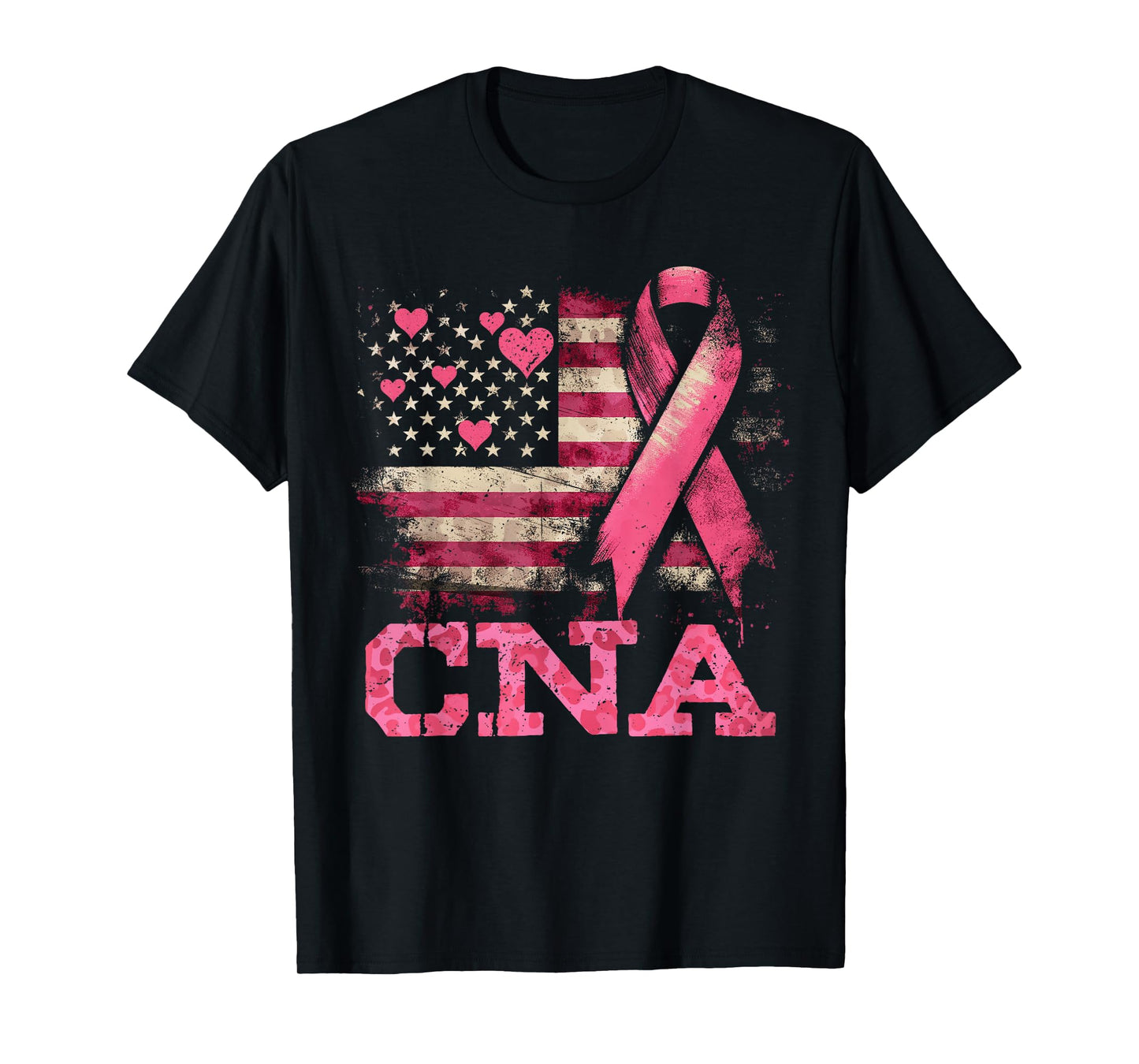 CNA Nurse American Flag Nurse Breast Cancer Awareness T-Shirt