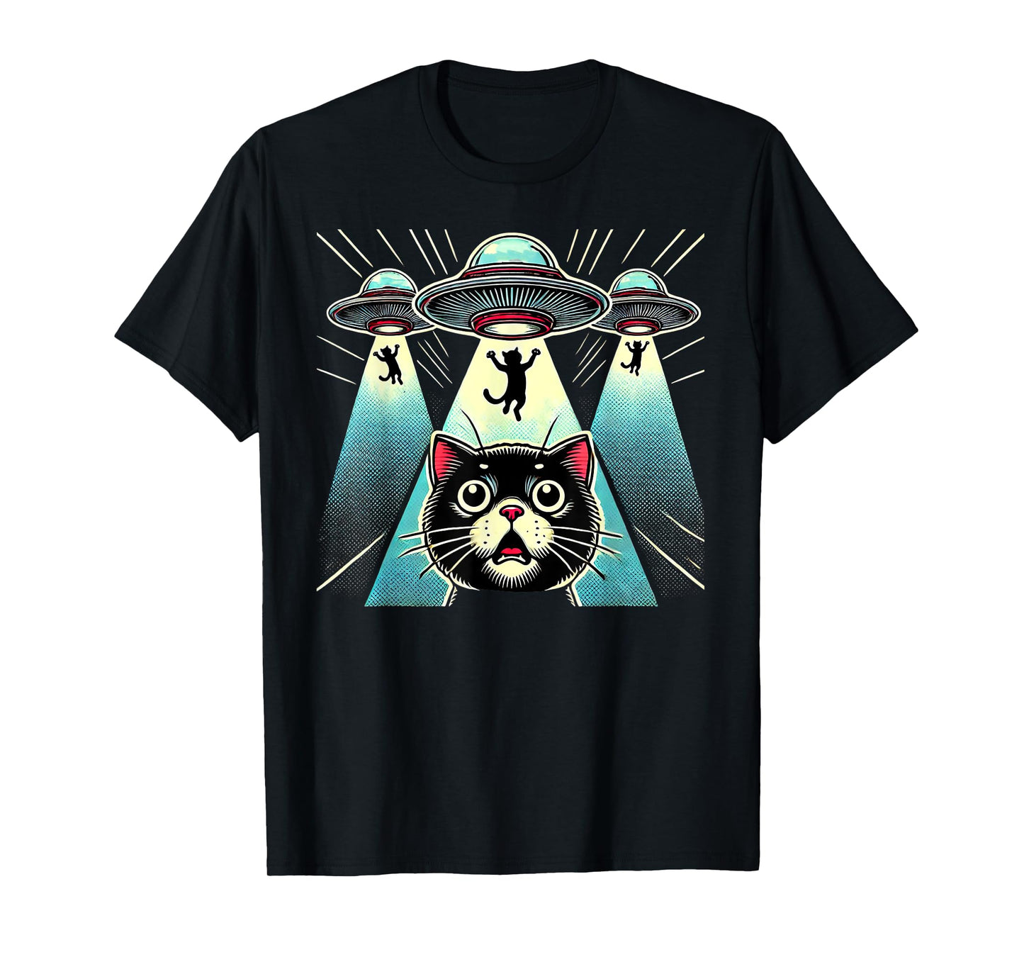 Funny UFO Cat Alien Abduction Spaceship Outerspace T-Shirt for Men Women Kids