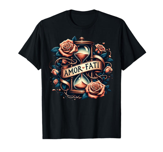 Amor Fati Rose Time Hourglass Philosophy T-Shirt
