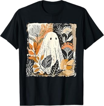 Funny Ghost Wildflower Spooky Season Happy Halloween Vintage T-Shirt