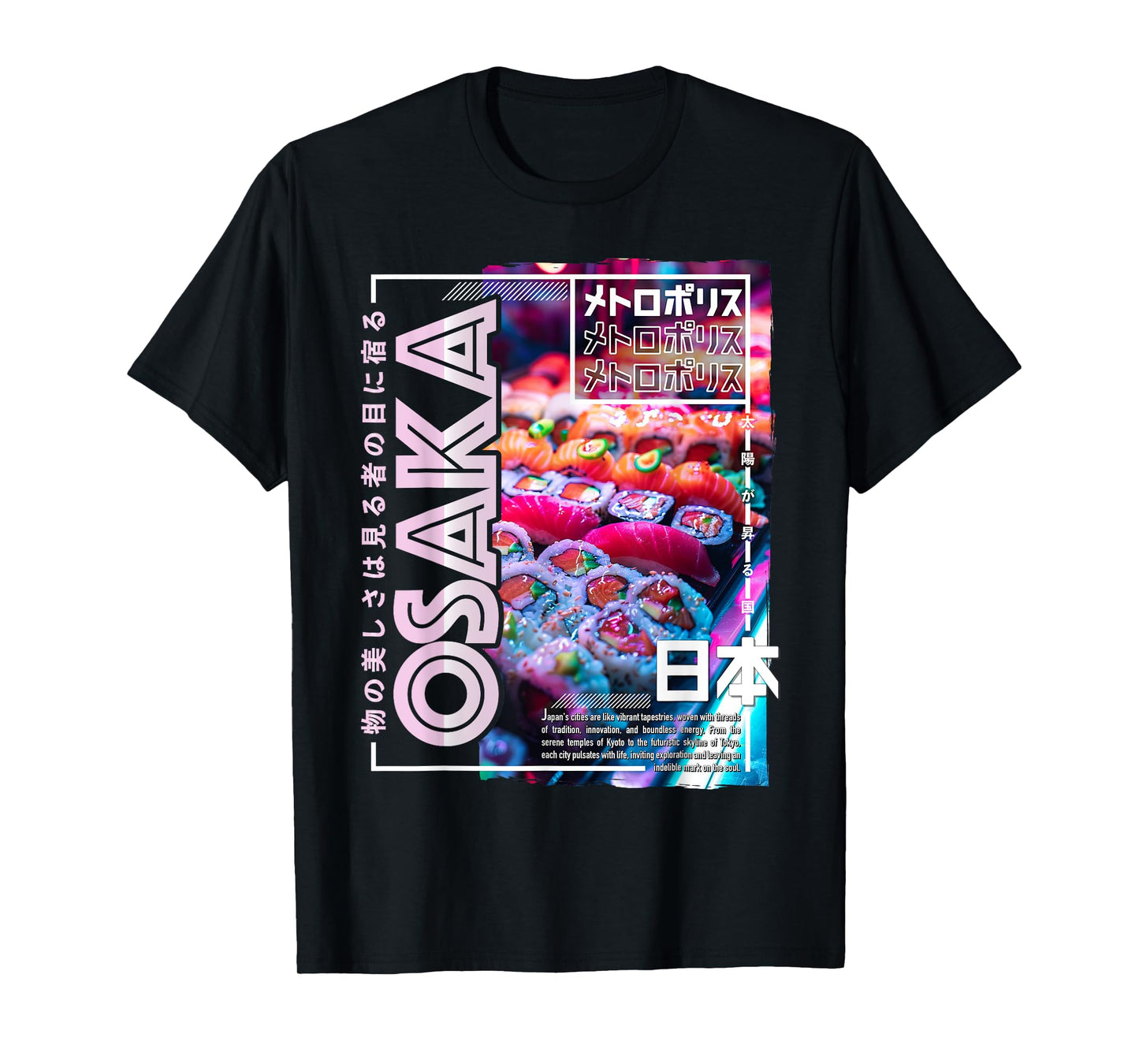 Osaka City 80s Synthwave Sushi Japan Osaka T-Shirt