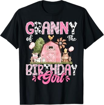 Granny Of The Birthday Girl 1St Birthday Pink Cow Farm T-Shirt