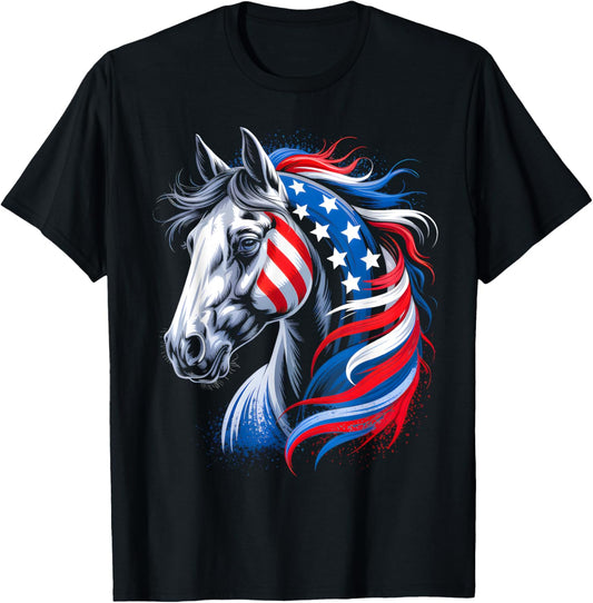 Horse 4th Of July Patriotic Horse Graphic American Flag T-shirt