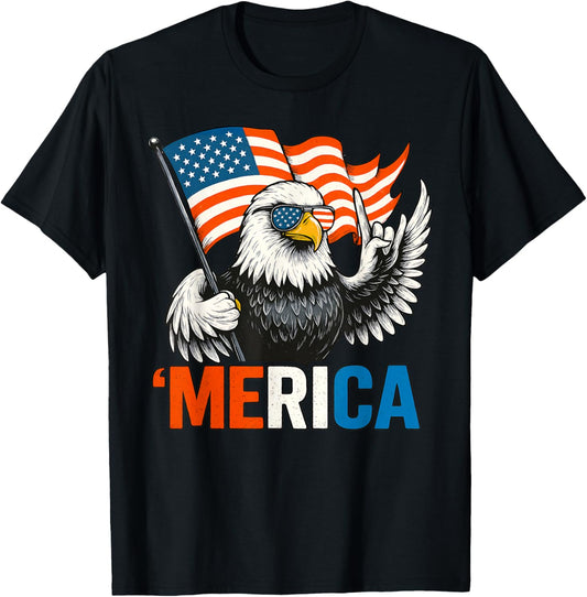 Bald Eagle Merica Rock American Flag Patriotic 4th Of July T-shirt