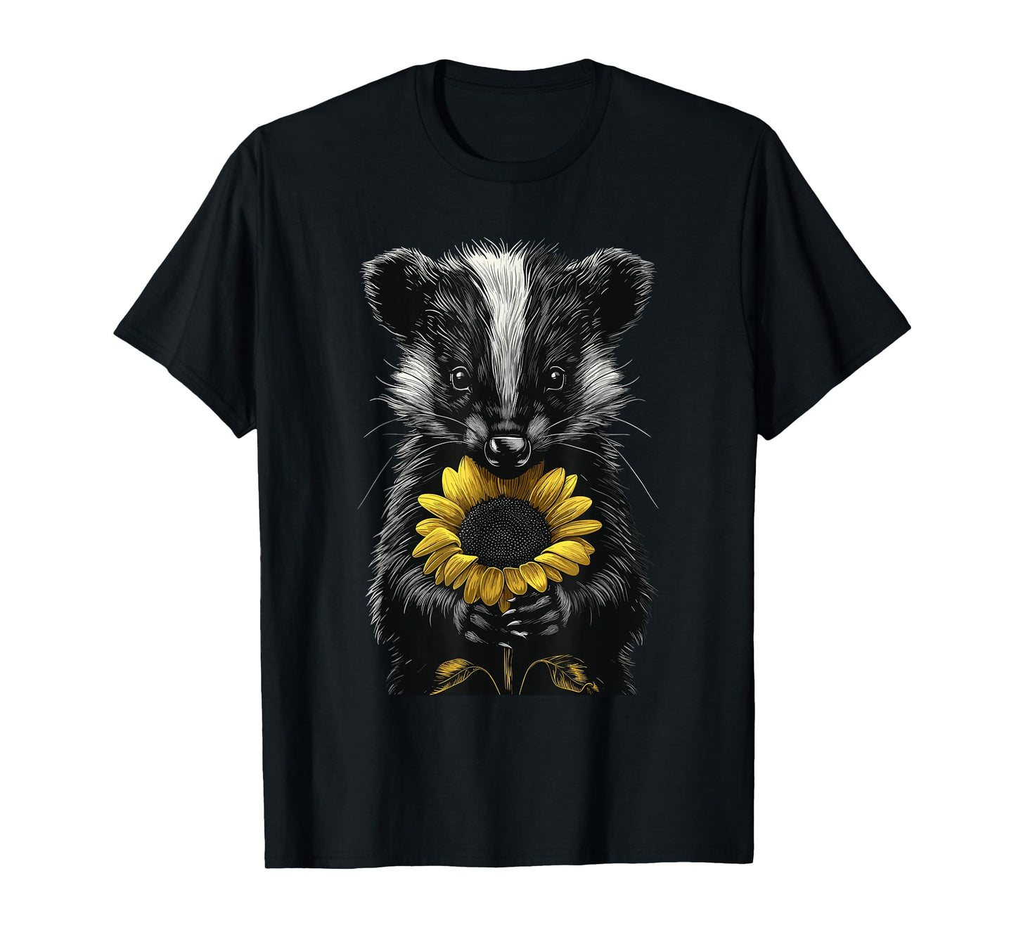 Skunk Holding Sunflower Wildlife Animal Cute Flower T-Shirt