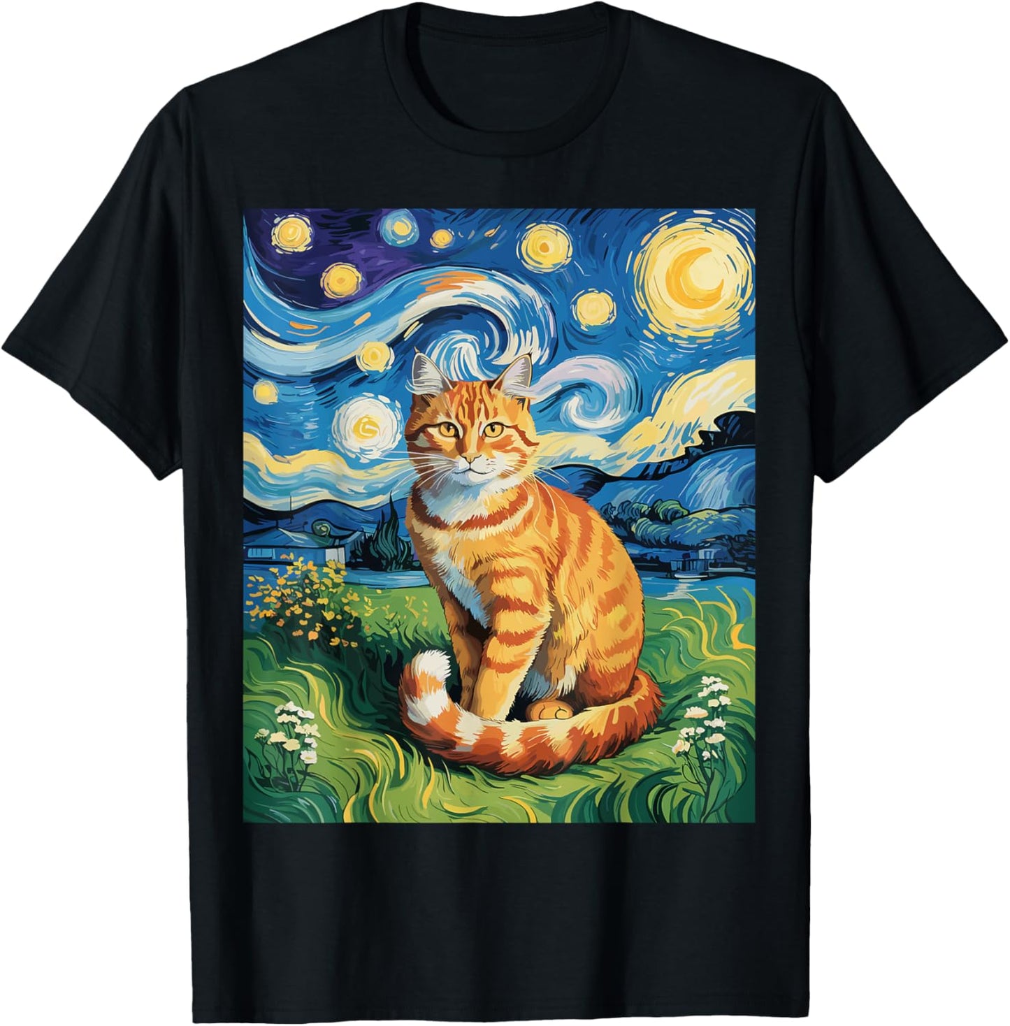 Orange Tabby Tiger Cat Van Gogh Art Style Tee T-Shirt