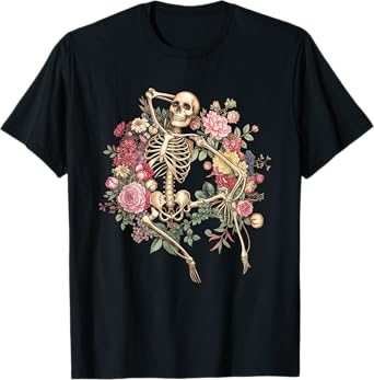 Floral Skeleton Vintage Goth Halloween Costume T-Shirt