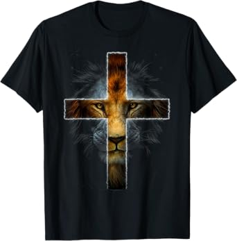 Christian Jesus Lion of Tribe Judah Cross Gift for Men Women T-Shirt