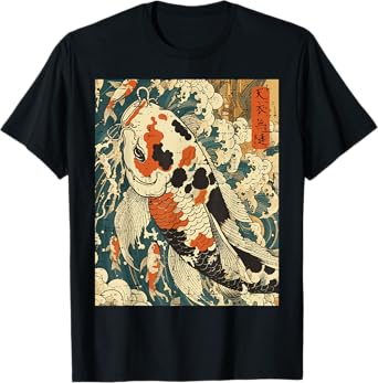 Japanese Fish Koi Carp Vintage Great Wave Art Men Women Kids T-Shirt