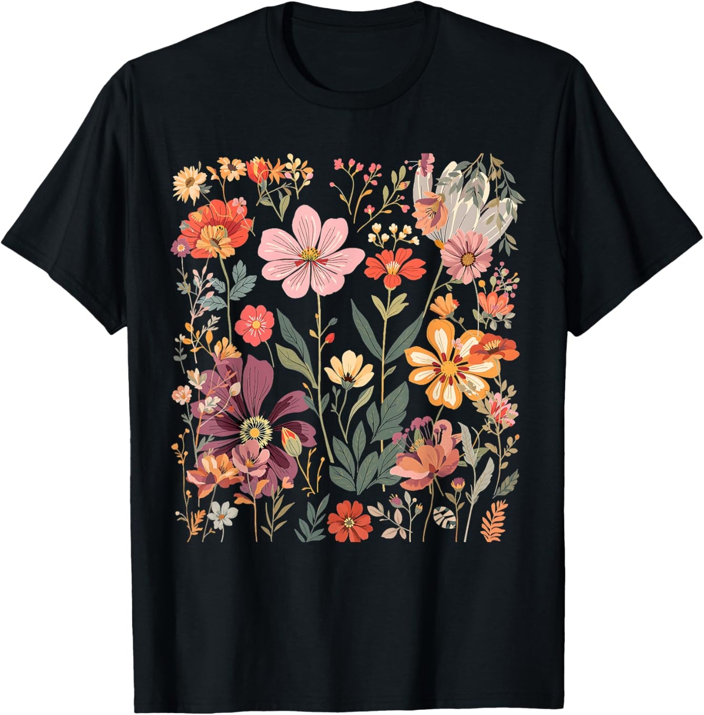 Wildflowers Pressed Flowers Art Vintage Boho Floral T-Shirt