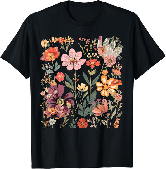 Wildflowers Pressed Flowers Art Vintage Boho Floral T-Shirt