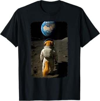 Funny Dog On Moon Golden Retriever Astronaut Gazing at Earth T-Shirt for Men Women Kids