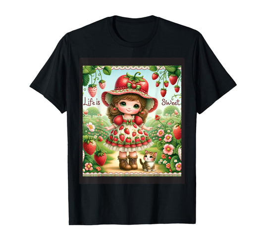 Cute Life Is Sweet Strawberry Cake Vintage Berry Garden T-Shirt