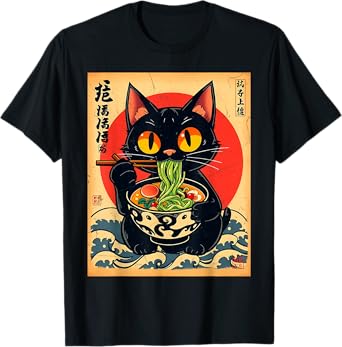 Funny Cat Eating Ramen Kawaii Japanese Noodles and Anime T-Shirt