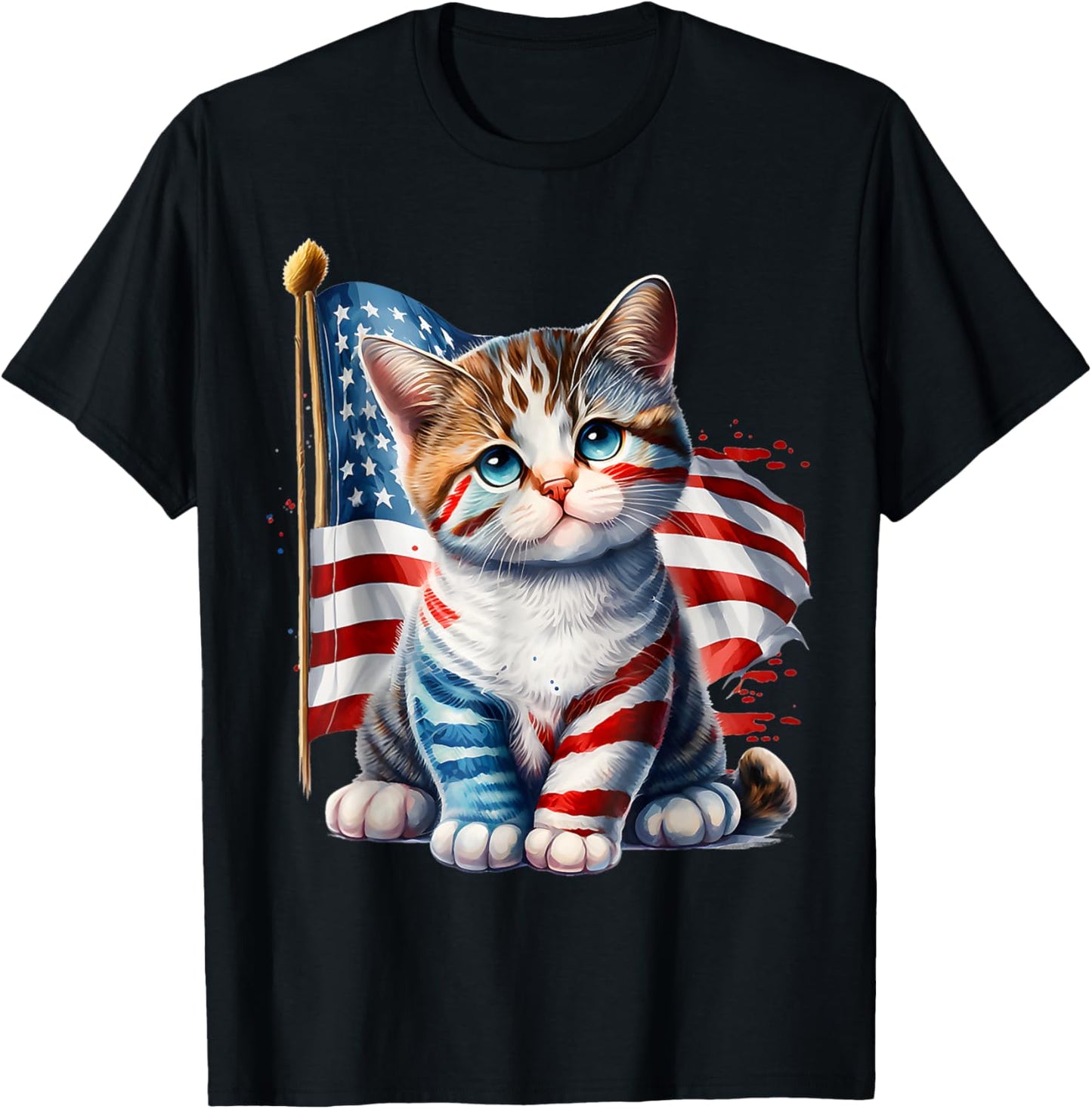 4th of July Kitty Cat American Flag America USA Cats Lover T-Shirt
