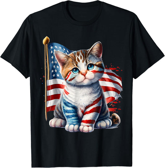 4th of July Kitty Cat American Flag America USA Cats Lover T-Shirt