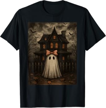 Vintage Spooky Scary Ghost Haunted House Midnight Halloween T-Shirt