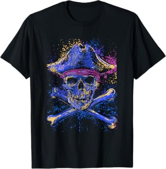 Skull Crossbones Skeleton Jolly Roger Flag Halloween Vintage T-Shirt