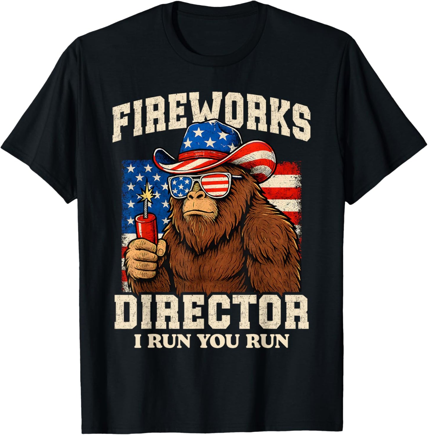Funny Fireworks Director Bigfoot 4th of July USA Flag Boys T-Shirt