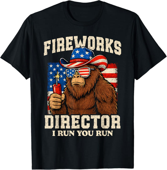 Funny Fireworks Director Bigfoot 4th of July USA Flag Boys T-Shirt