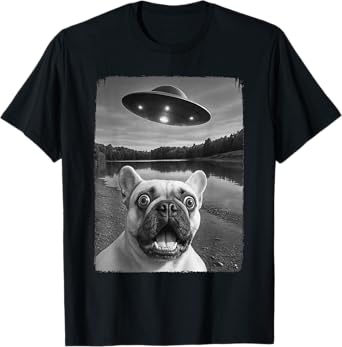 French Dog UFO Selfie Funny Frenchie T-Shirt for Men Women