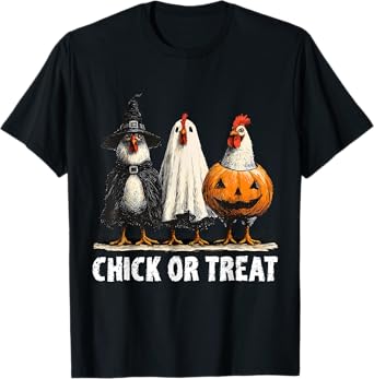 Horror Funny Chick Or Treat Chickens Ghost Witchy Halloween T-Shirt