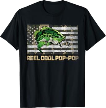 Reel Cool POP-POP Fishing Camo Flag Father's Day Fisherman T-Shirt