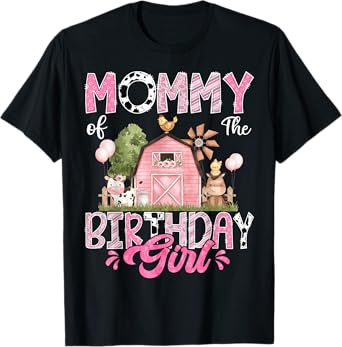 Mommy Of The Birthday Girl 1St Birthday Pink Cow Farm T-Shirt