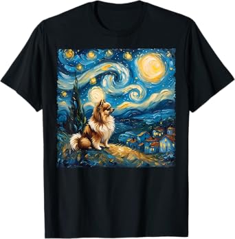 Pomeranian Dog Lovers Starry Night Van Gogh Style Painting Men Women Girls Kids T-Shirt