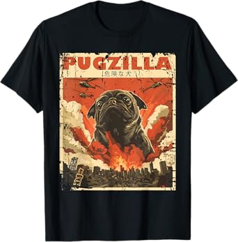 Pug Lover Clothes Pugs Clothing Japan Movie Poster Pugzilla Tee Design for Pug Owner Retro Vintage Apparel Pugs T-Shirt