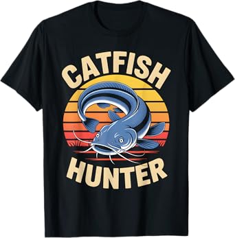 Catfish Hunter Retro Sunset Fishing T-Shirt