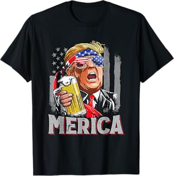 Trump MERICA Make 4th Of July Great Again Men Drinking Beer T-Shirt