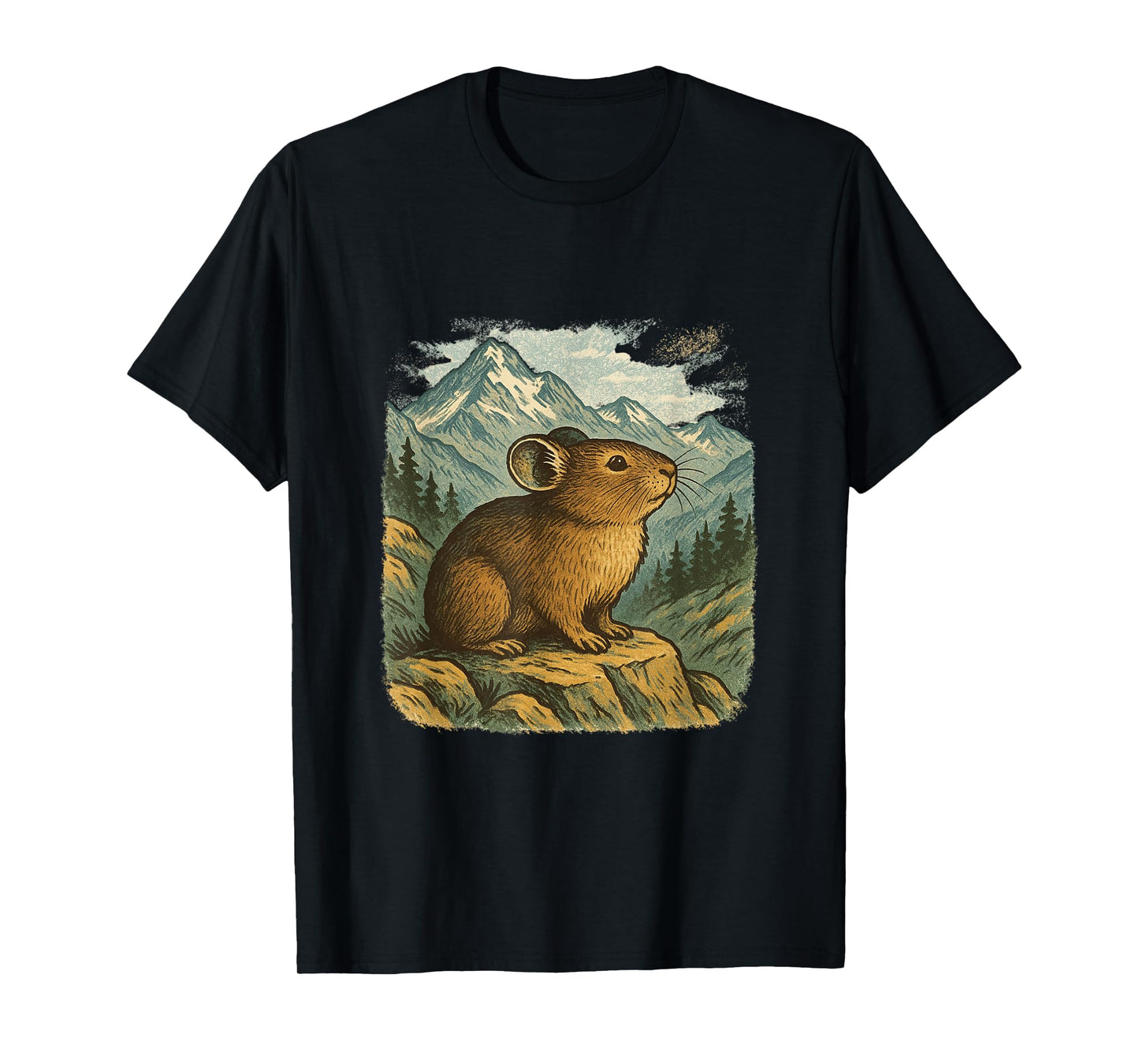 Mountain Pika – Vintage Wildlife Art in Alpine Setting T-Shirt
