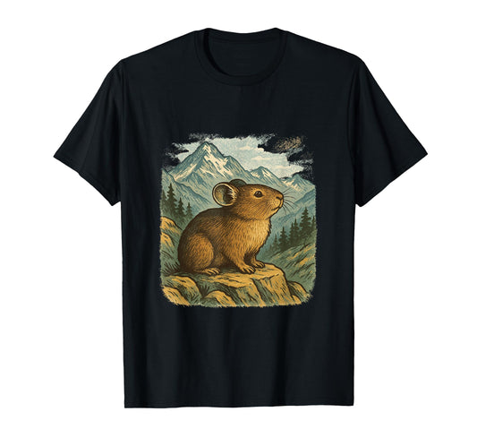 Mountain Pika – Vintage Wildlife Art in Alpine Setting T-Shirt
