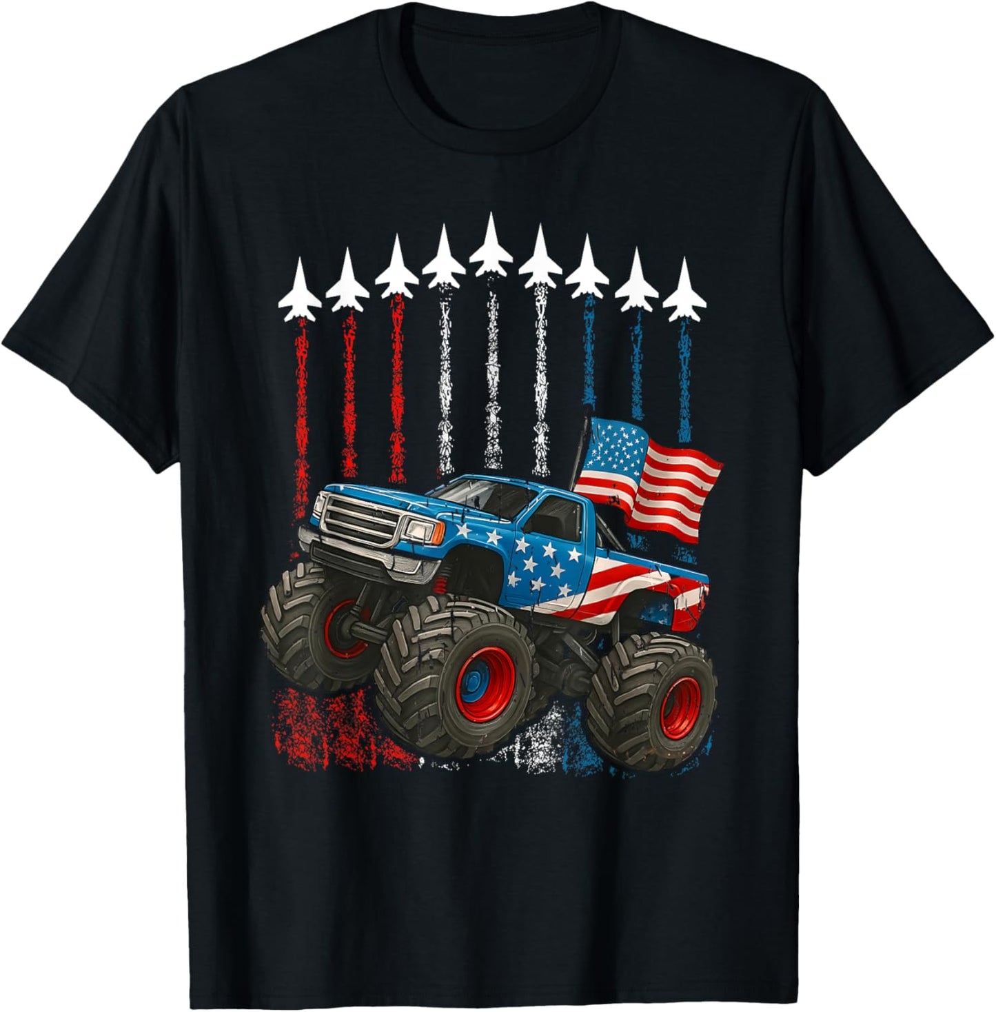 Monster Truck Usa Flag American Funny 4th Of July Kids Boys T-shirt