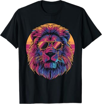 Lion Vaporwave Aesthetic Vintage Synthwave 80s 90s Retro T-Shirt
