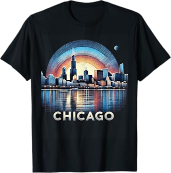 Vintage Chicago Illinois City Skyline Shirt Men Women Retro T-Shirt