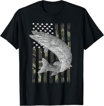 Musky Fishing Camouflage Flag Muskie T-Shirt