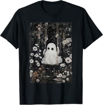 Cottagecore Ghost Swing Floral Aesthetic Halloween Spooky T-Shirt