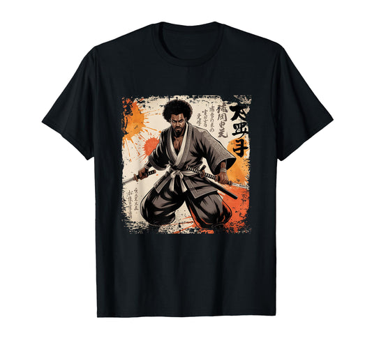 Vintage African Samurai Afro American Bushido Warrior Katana T-Shirt