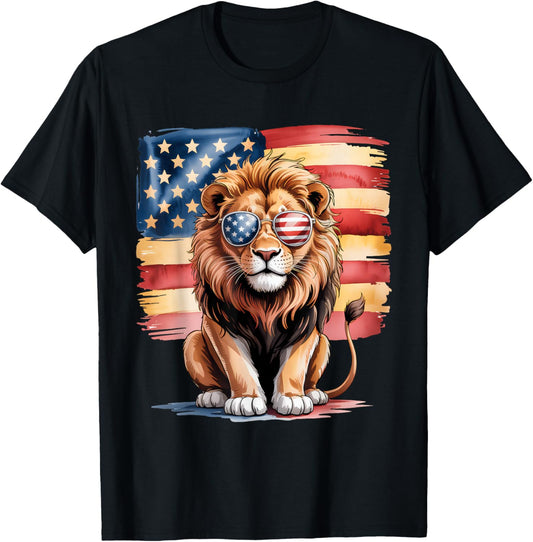 American Flag Lion Usa 4th Of July Patriotic Men Women T-shirt